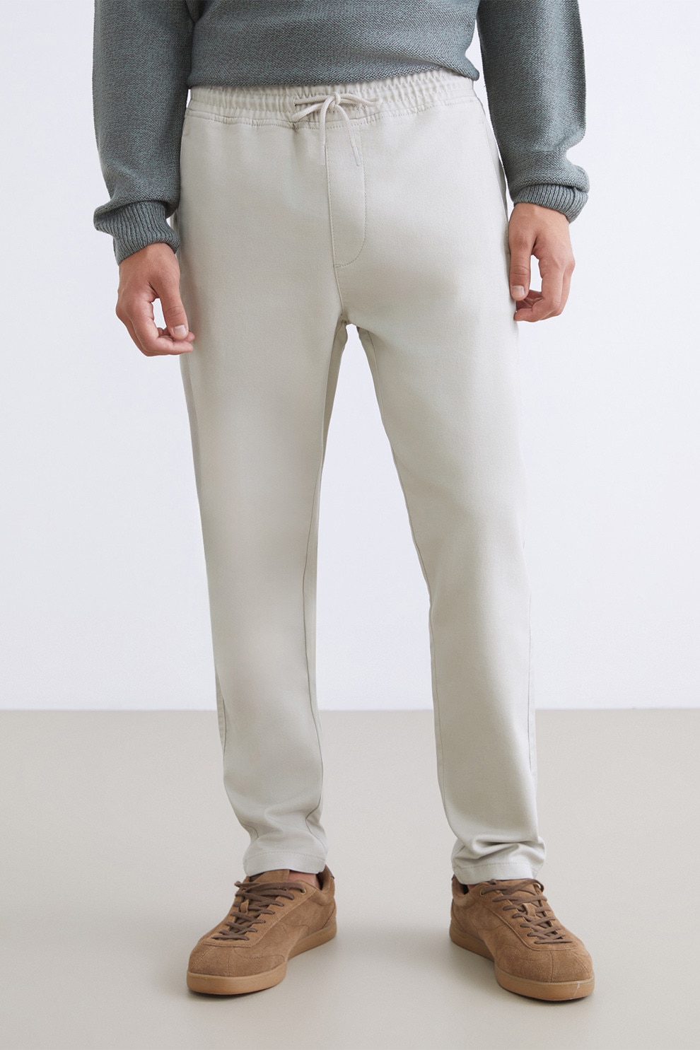 LC WAIKIKI, Pantaloni de trening cu snururi si model uni, Crem, 34