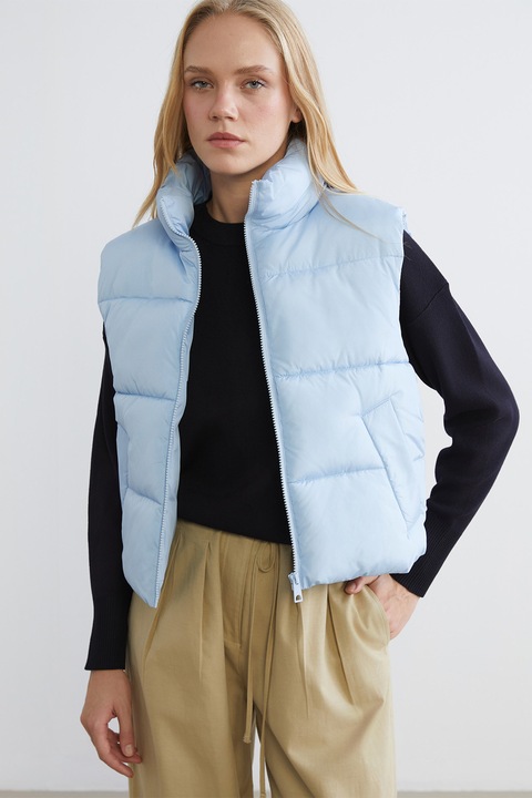 LC WAIKIKI, Vesta cu vatelina si guler inalt, Albastru deschis, 36