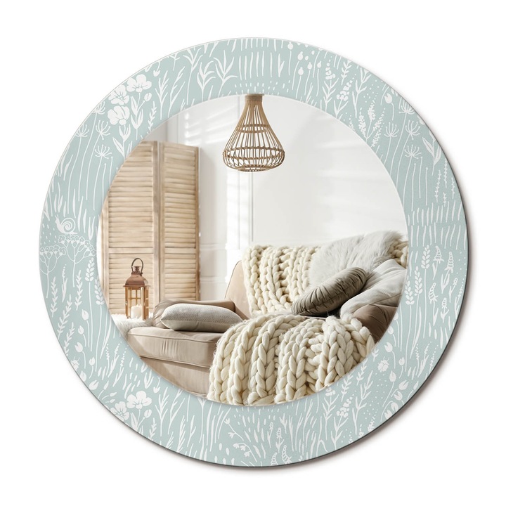 Kör Tükör Grafikai Mintával, Decormat, Egy Csiga A Réten, Krémszín, Ø50 cm, Előszobába És Folyosóra, 010090550080300072611