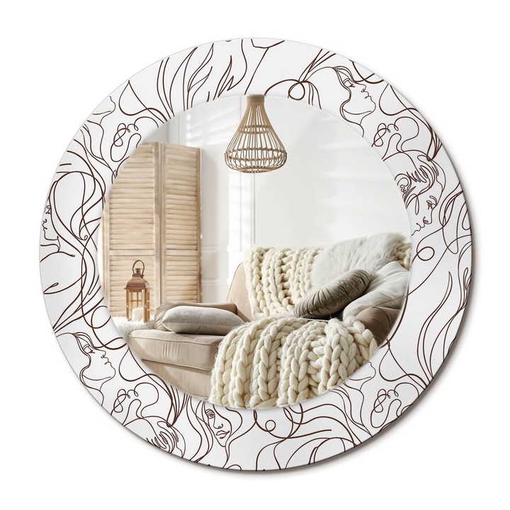 Kerek Tükör Grafikával, Decormat, Arcok A Vonalról, Fehér, Ø50 cm, Sminkeléshez És Borotválkozáshoz, 010090550080300072631