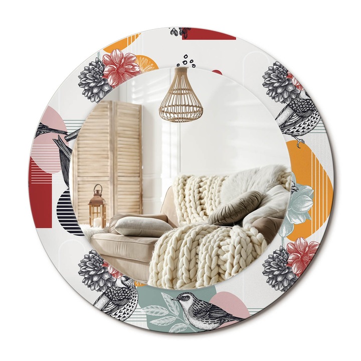 Kör Alakú Tükör Mintával, Decormat, Vintage Patki, Többszínű, Ø50 cm, Stílusos Fali Dekoráció, 010090550080300072642