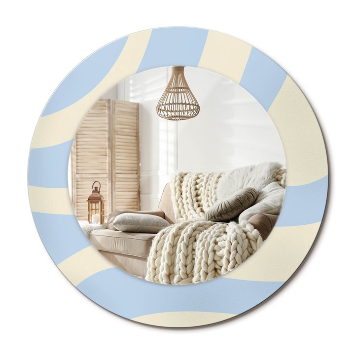 Kör Tükör Nyomtatott Mintával, Decormat, Absztrakt Forma, Krémszín, Ø50 cm, Fésülködőasztalhoz És Gardróbba, 010090550080300072650