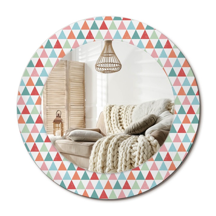 Kerek Tükör Grafikával, Decormat, Geometrikus Minta, Többszínű, Ø50 cm, Sminkeléshez És Borotválkozáshoz, 010090550080300029324