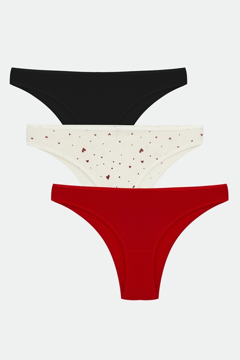 LC WAIKIKI, Set de chiloti brazilieni - 3 perechi, Rosu/Alb/Negru