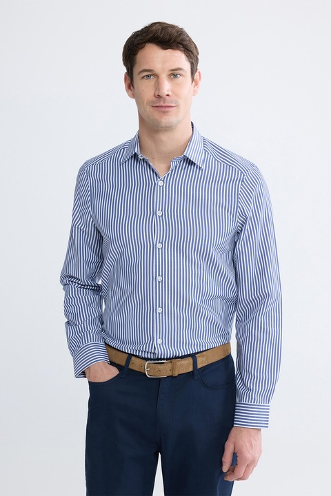 LC WAIKIKI, Camasa slim fit cu dungi, Alb/Bleumarin