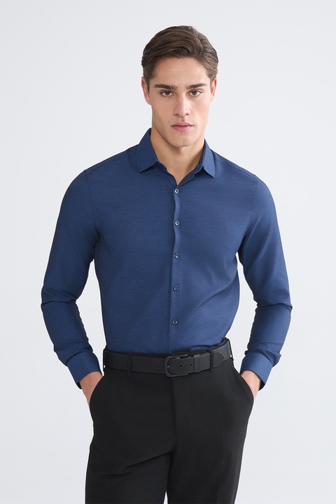 LC WAIKIKI, Camasa slim fit din material pique, Bleumarin