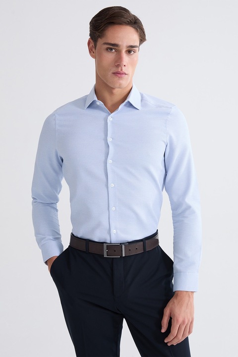 LC WAIKIKI, Camasa slim fit din material pique, Albastru deschis