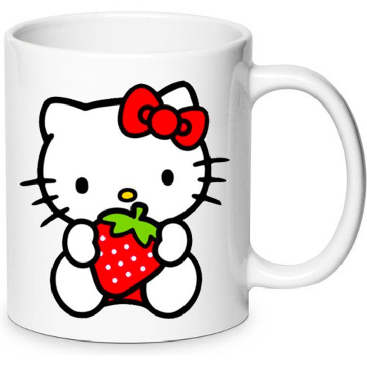 Cana ceramica Hello Kitty 330ml, design No2, capacitate 330ml, lavabila la masina de spalat, pentru acasa sau birou