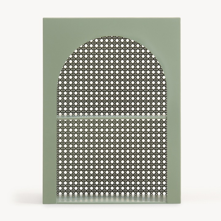 Raft, en.casa, Jaller, 40 x 30 x 13 cm, metal, verde, cu doua compartimente depozitare, montabil pe perete