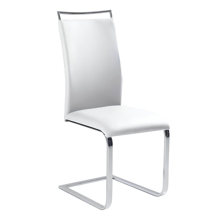 Scaun dining DacEnergy©, confectionat din crom si piele ecologica, 43 x 46 x 100 cm, alb