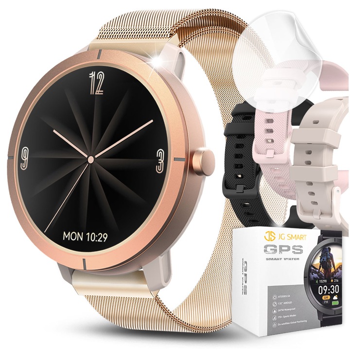 JG Smart X76 okosóra, GPS, AMOLED kijelző, vízálló, 4 szíjjal