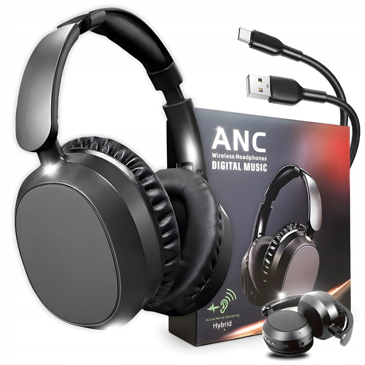 Vezeték nélküli fejhallgató, JG Smart, D913 ANC, Bluetooth 5.3, zajcsökkentés, Fekete