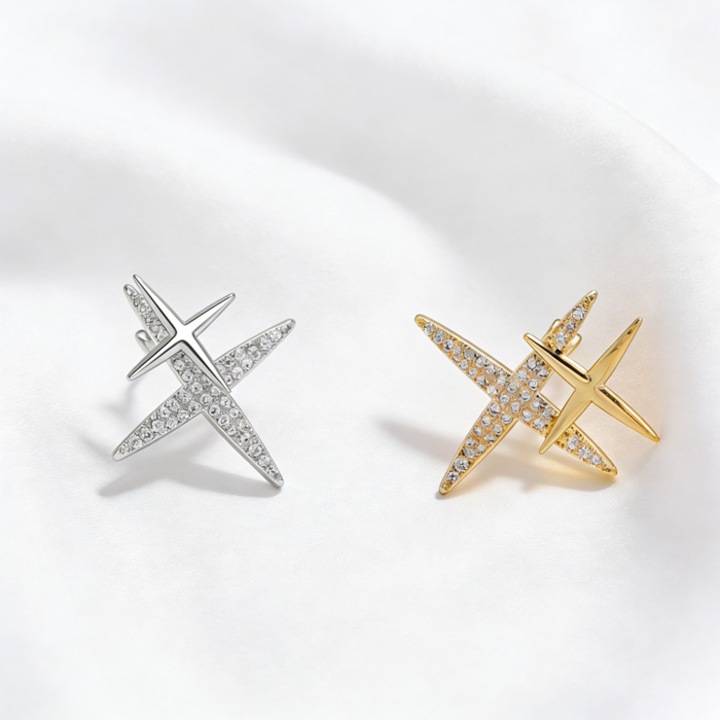 Brosa set cu stea eterna, AeroStrideX, aliaj zinc, zircon alb, 2.5x2.5cm, pentru cupluri