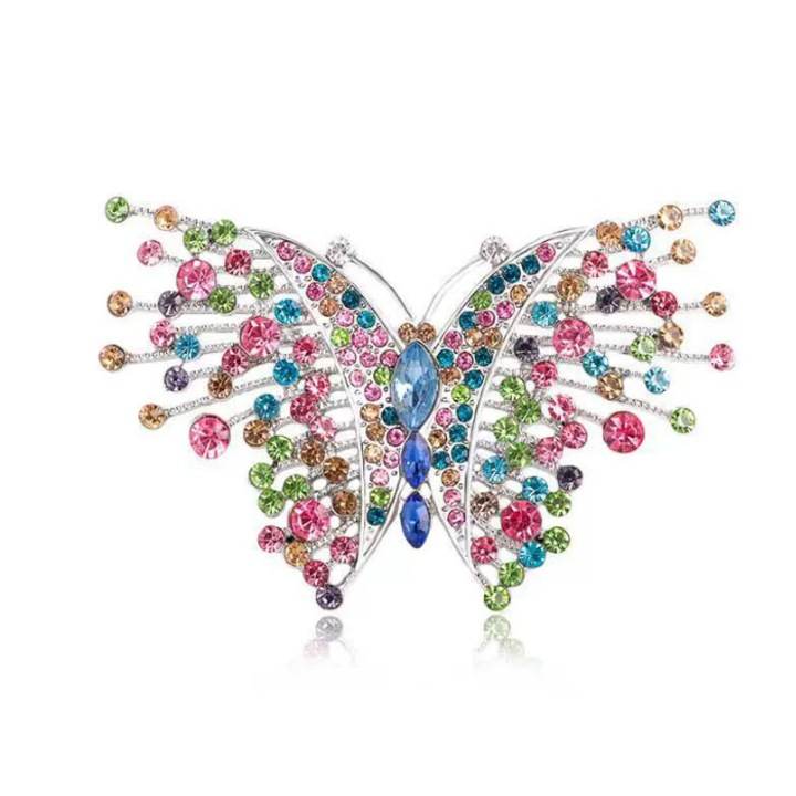 Brosa fluture multicolor din cristal, AeroStrideX, 6.8x4.3cm, metal placat, cristale zirconia