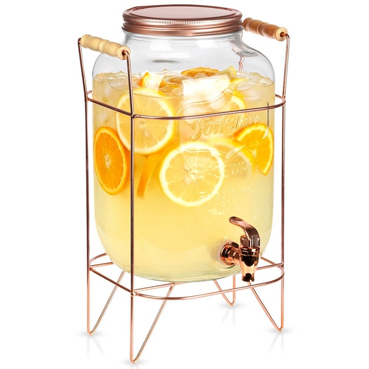 Sloj de bauturi cu suport, 8L, sticla transparenta, 26x25x40,5cm, Artemis