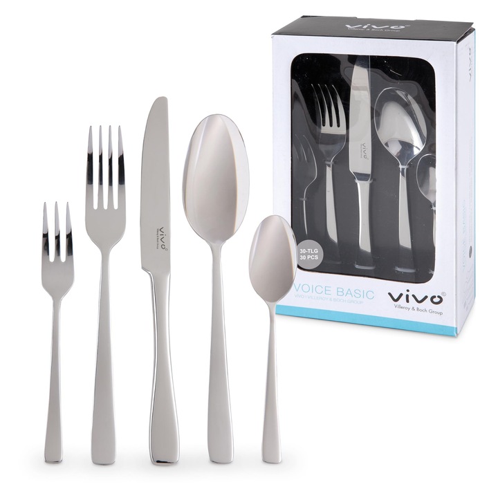Комплект прибори за хранене Villeroy & Boch Voice Basic, 30 части за 6 души, неръждаема стомана, подходящи за съдомиялна машина
