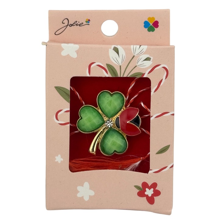 Brosa Mica Trifoi Jolie, Metal, Cutie Roz, 2.5x3cm