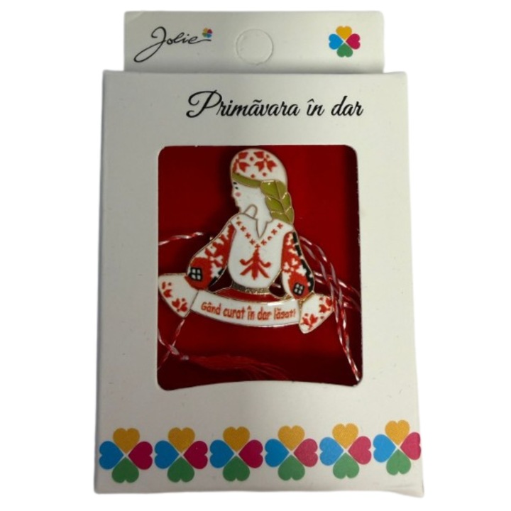 Martisor Brosa Mica in Cutie, Jolie, Design cu Mesaj, Material Metal, Dimensiune 2.5-3 cm, Model Traditional Femeie