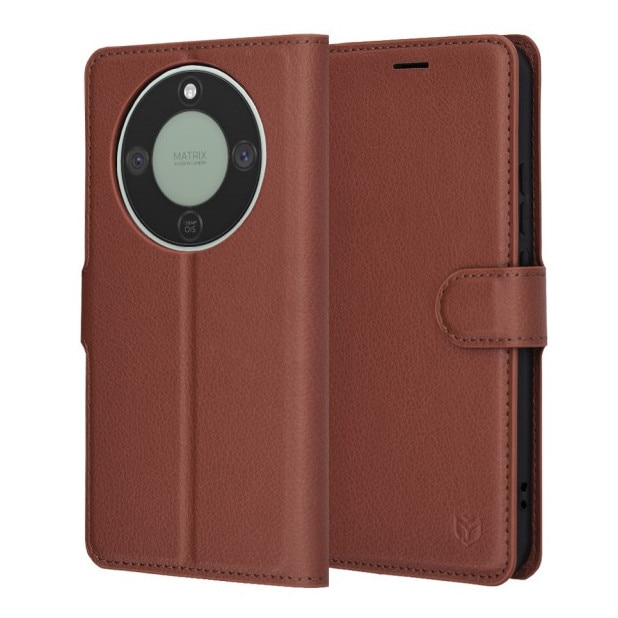 Husa Upzz® Leather Folio Compatibila cu Honor Magic 8 Lite, Magnet, Suport Card - Maro