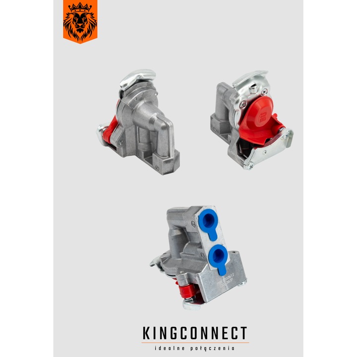 Conector pneumatic dublu 2xM16, Kingconnect, rosu, cu supapa