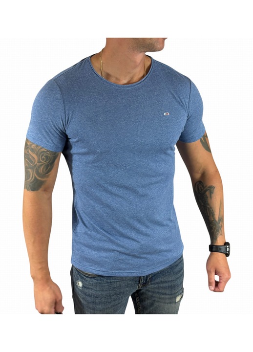 Tricou barbati Tommy Jeans, albastru melanj, croiala slim, bumbac/poliester, S INTL