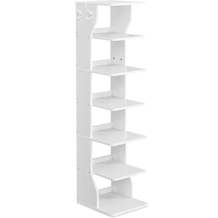 Cipőtartó, szűk helyekre, 6 szint, 30x26x110 cm, fehér