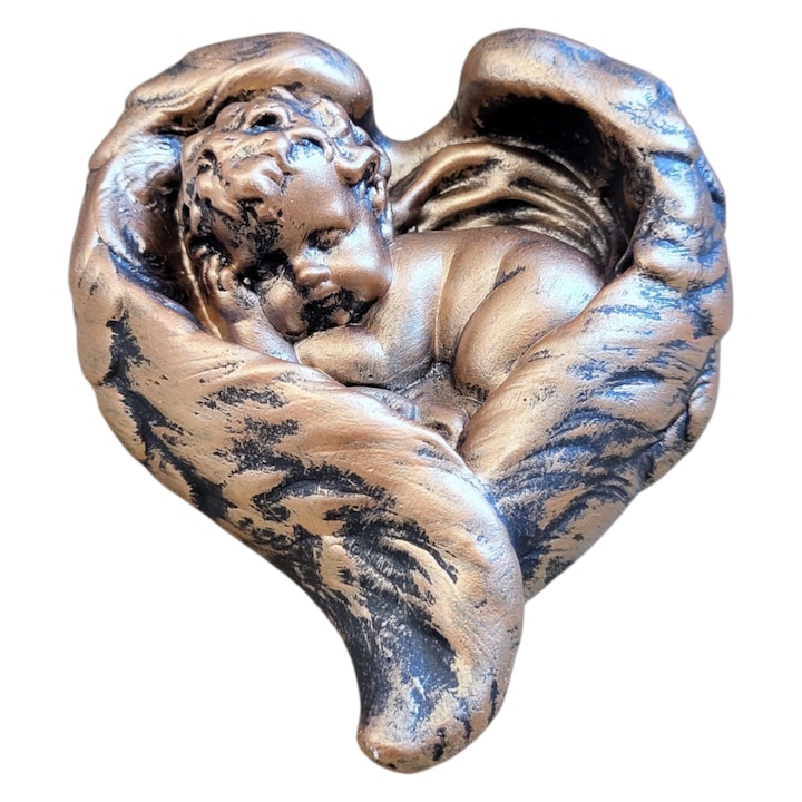 Ingeras in aripi culoare bronz, h6cm, 10x12cm