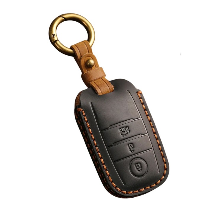 Husa cheie keyless Kia, 3 butoane, modele 2014-2020, AUTOTOB®, piele naturala, negru