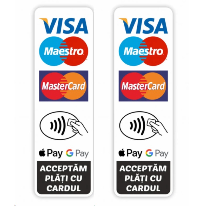 Set 2 Stickere Autocolant Plata cu cardul, pentru magazine sau taxi, rezistente, 15cm