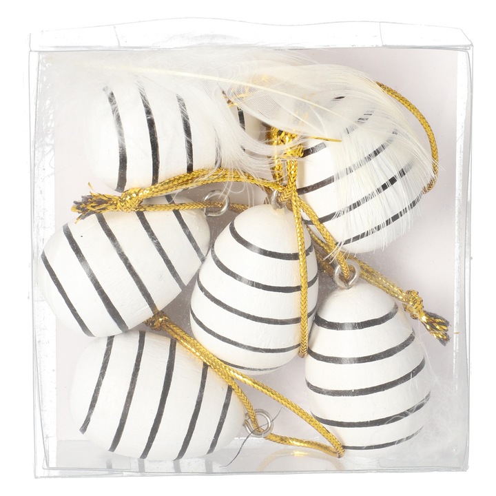 Set decoratiune oua suspendate din lemn, JUMI, 6 bucati, primavara, multicolor