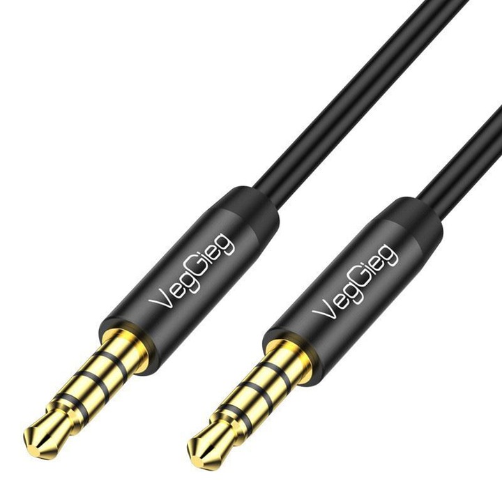 Cablu audio AUX 3.5mm, Generic, 1m, dual-channel, negru