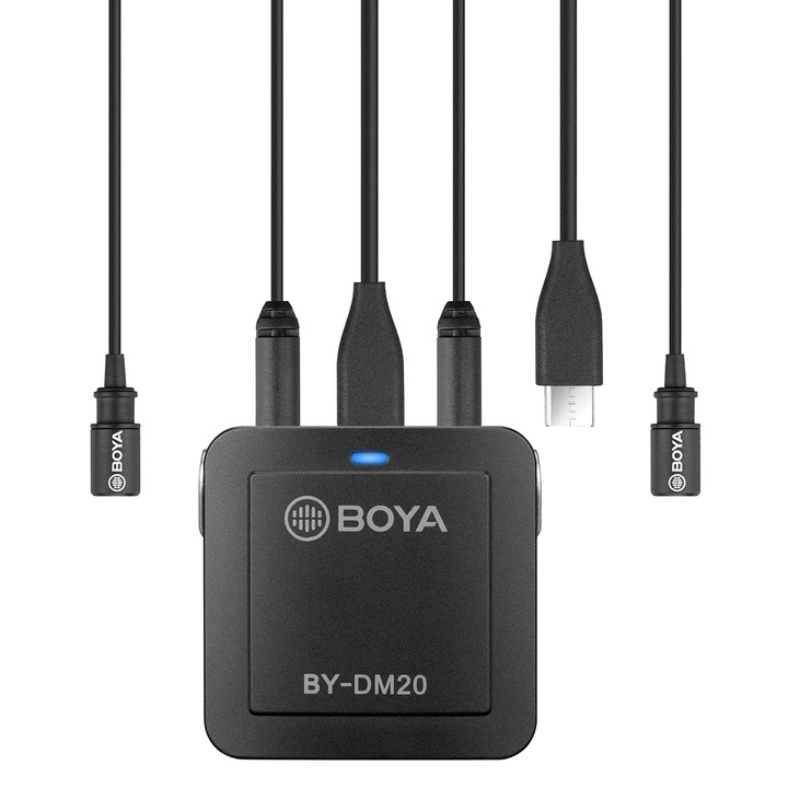 Microfon lavaliera BOYA BY-DM20 cu inregistrare dual-channel pentru iPhone / Android (Type-C) / Laptop (Negru)