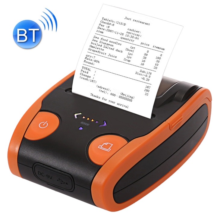 Imprimanta termica portabila 58mm, Bluetooth, 70mm/s, 1400mAh, multicolor