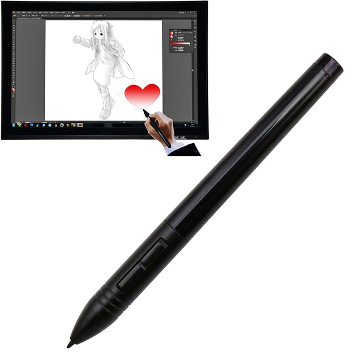 Stylus reincarcabil Huion P800, 2048 niveluri presiune, negru