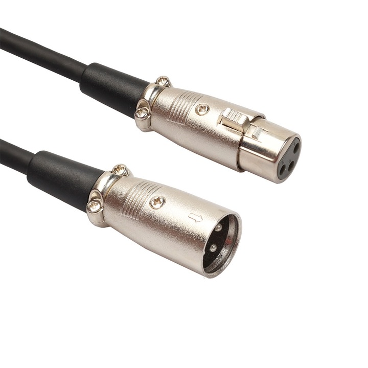 Cablu microfon 3-Pin XLR Masculin la XLR Feminin, 5m, negru, set de lungimi disponibile