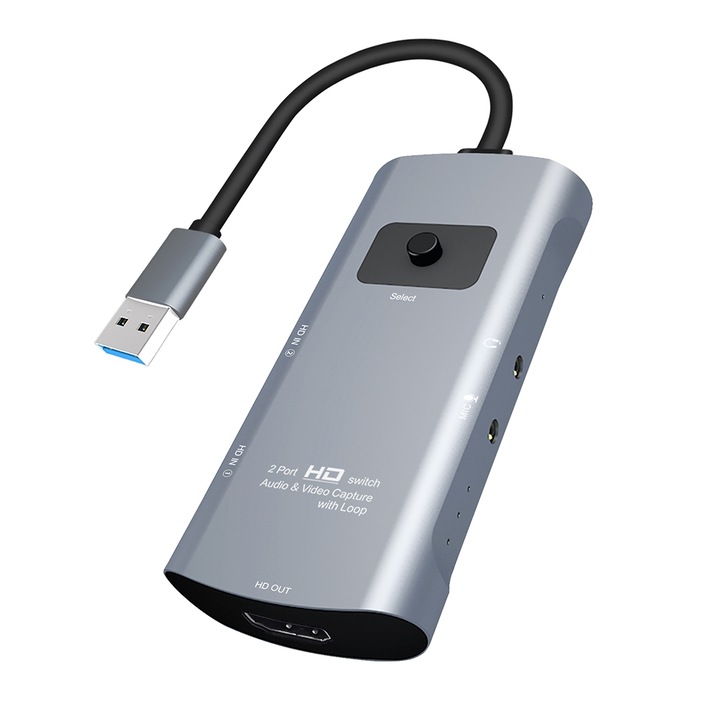 Comutator de captura audio video Z54 HDMI Output + 2 x HDMI Input + Mic + Audio la USB 3.0 cu bucla