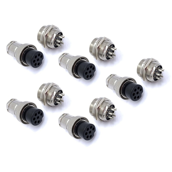 Conector GX16 7-Pin, metal, set de 5 bucati, 16mm, 4.6x2.0x2.0cm