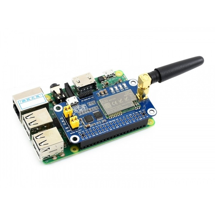 Modul LoRa SX1268 433MHz pentru Raspberry Pi, transmisie 5km, dimensiuni 7x12x2cm