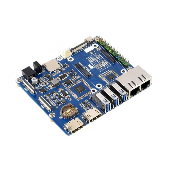 Placa de baza pentru Raspberry Pi CM4, Dual Gigabit Ethernet, 3x USB 3.2, 40PIN GPIO, 2x HDMI, 2x CSI, 1x DSI, 7V-36V