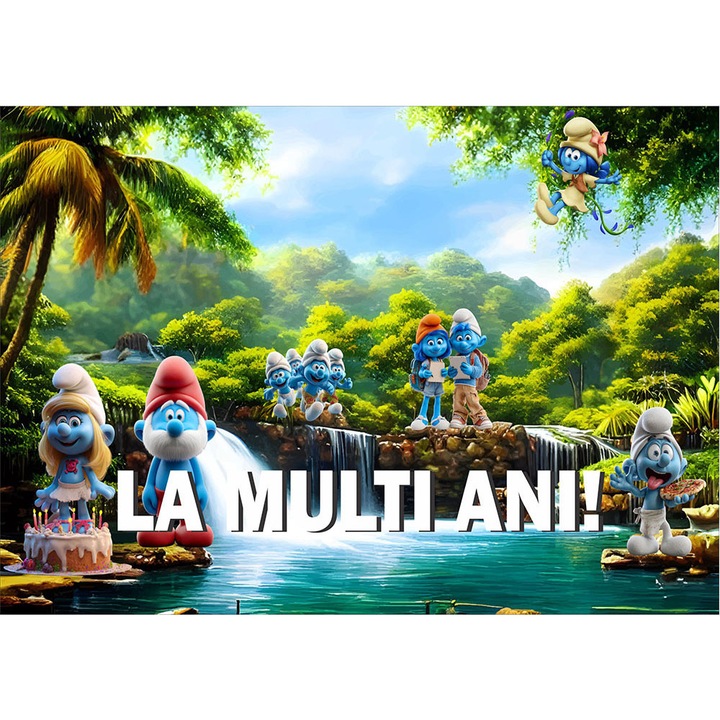 Fototapet aniversar, autoadeziv, Strumfii, multicolor, 80x120 cm LMA21