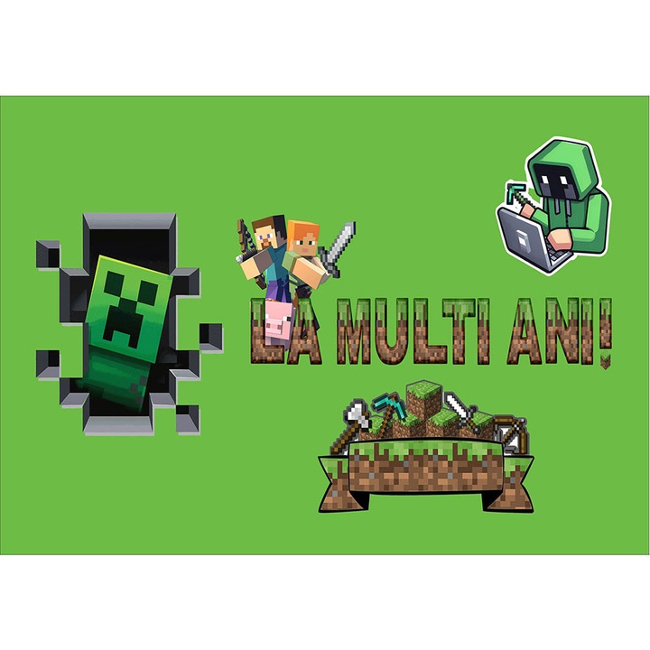 Fototapet aniversar, autoadeziv, Minecraft, multicolor, 80x120 cm LMA33