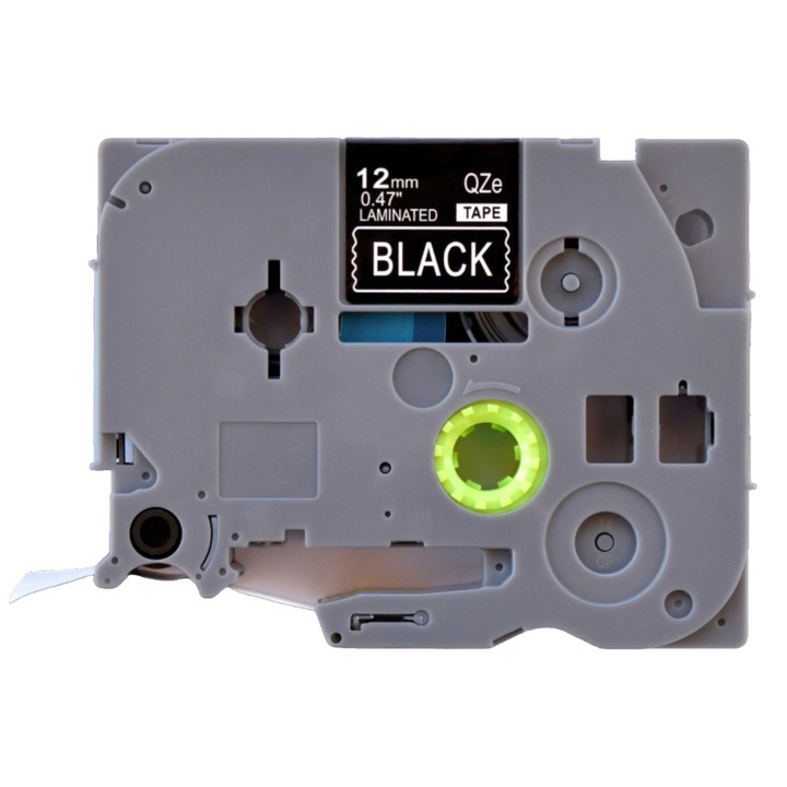 Banda laminata etichete compatibila Brother TZe-335 12mm alb pe fundal negru