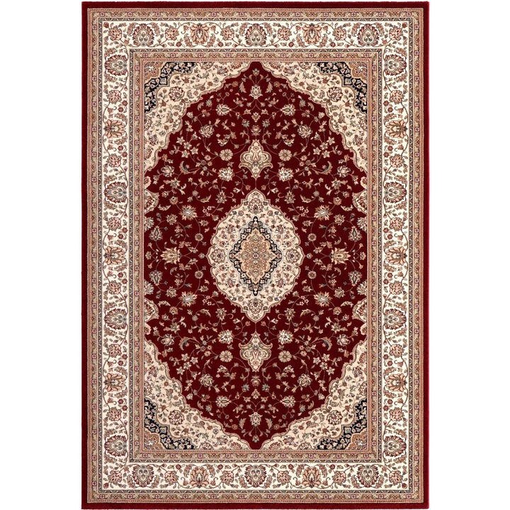 Covor Traditional, Seta Hali, 160 cm x 230 cm x 11 mm, Forma Dreptunghiulara, Tip Fir Scurt, Certificat Oeko-Tex Standard 100, Material Polipropilen, Crem-Rosu