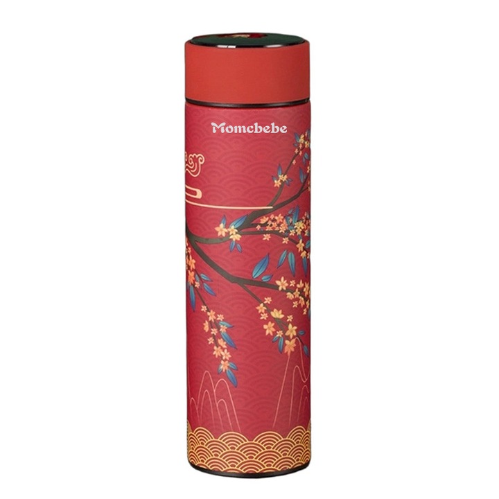 Termos inteligent, Momcbebe, inox, design asiatic, 500ml, 6.5x22.5cm, rosu