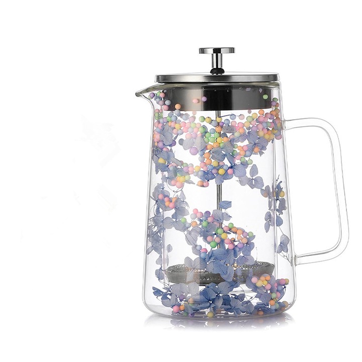 Ceainic French Press SWJOYOL 650ml dublu perete violet 18.7x8.9cm