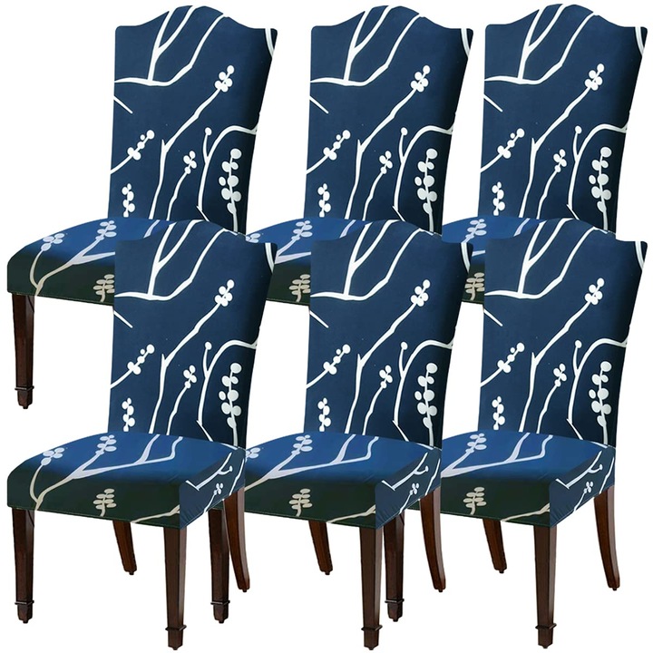 Huse scaune elastice, set 6 bucati, pentru dining, multicolor, dimensiuni 15-18"x15-18"x1.5-4"