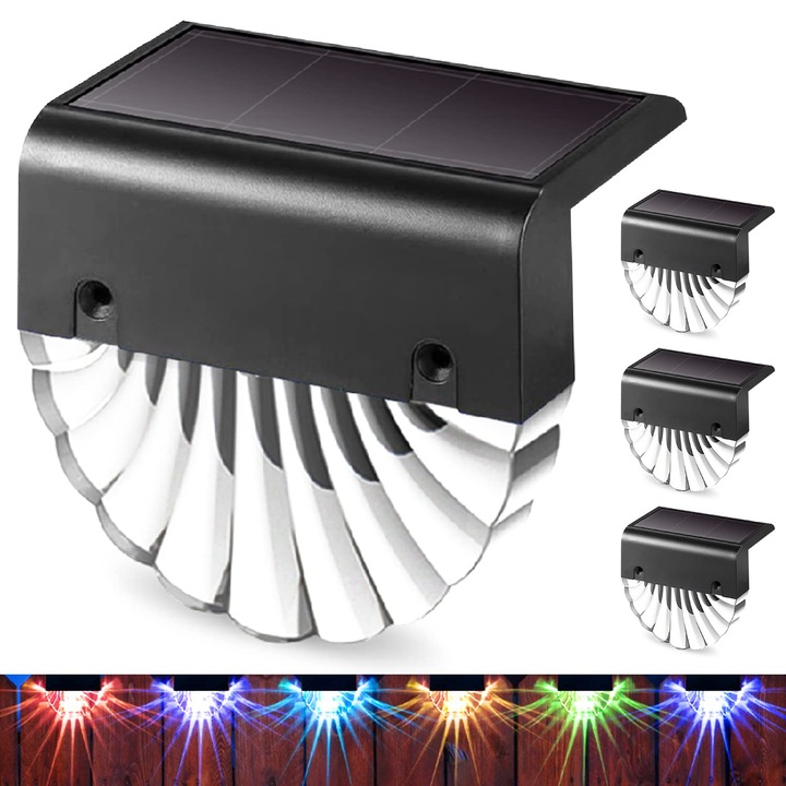 Lampi solare de exterior, set 4 buc, lumina calda alba + RGB, design rezistent la apa, instalare usoara