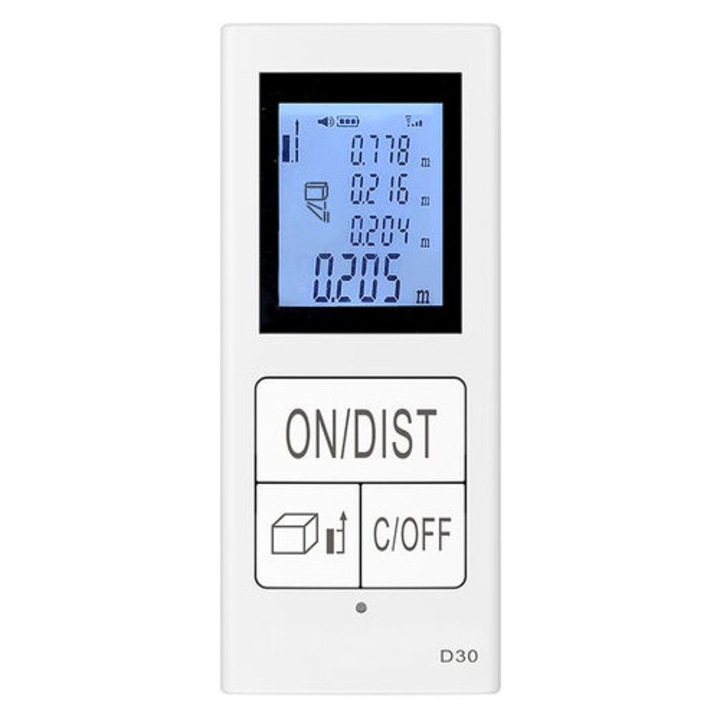 Telemetru laser mini, 30m, USB reincarcabil, precizie inalta, dimensiuni compacte