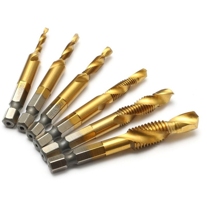 Set 6 burghie HSS 6542 din otel rapid, acoperire titan, dimensiuni M3x0.5 - M10x1.5