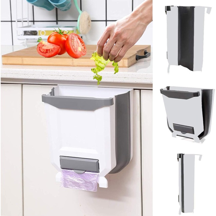 Cos de gunoi pliabil, 10L, alb, set de 2 bucati